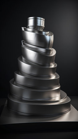 3d render of a pyramid made of black and silver plates.の素材