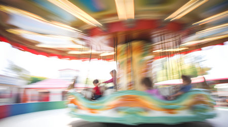 Abstract motion blur of people riding on merry-go-round.の素材
