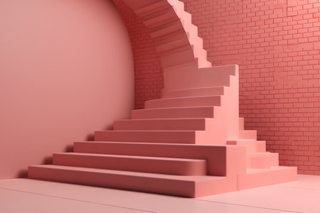 Pink stairs in the room, 3d render. Computer digital drawing.の素材
