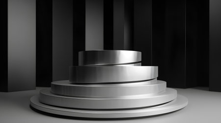 3d render of white podium or pedestal in the dark roomの素材