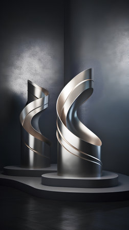 3d rendering of abstract geometric forms, podium for show product.の素材