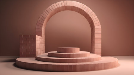 Abstract scene with podium, arch and brick wall. 3d renderの素材