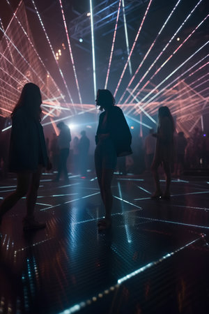 Group of young people dancing on the dancefloor in the night clubの素材