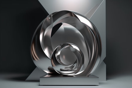 Abstract metal sculpture on dark background. 3d rendering. Computer digital drawing.の素材