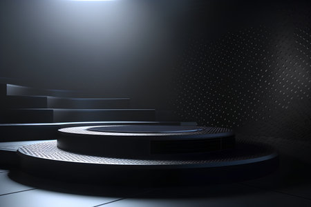 Empty podium in the dark room. 3d render. Abstract background.の素材