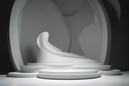 Abstract scene with white podium for award ceremony. 3d render illustrationの素材