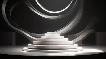 White podium on a black background. 3d rendering, 3d illustration.の素材