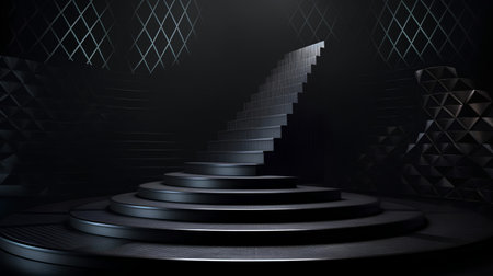 Black stairs on a dark background. 3d rendering. Computer digital drawing.の素材
