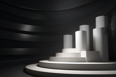 3d render of podium in dark room with black and white lightingの素材