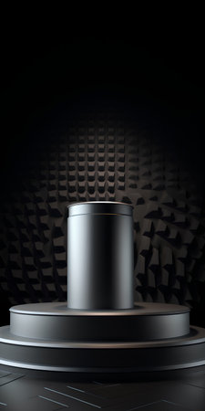 3d render of black podium for product display on black background.の素材