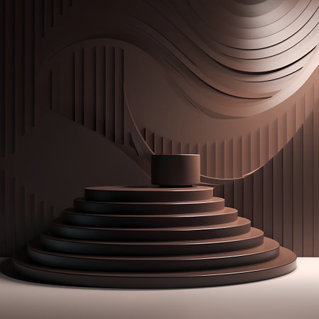 Abstract dark brown background with stairs, 3d render, square imageの素材