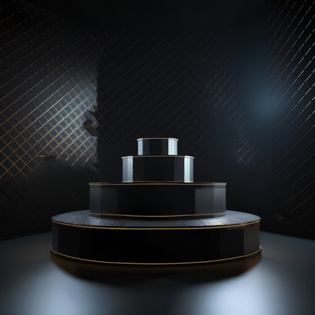 Black podium on a dark background. 3d rendering, mock upの素材