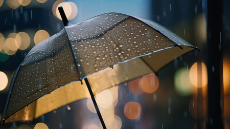 umbrella in rain with bokeh background, shallow DOFの素材