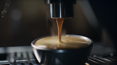 Coffee pouring into a cup, close-up, shallow depth of fieldの素材