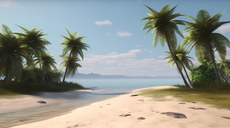 Palm trees on a tropical island in the sea. 3d renderの素材