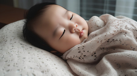 Cute asian baby girl sleeping on the bed at home.の素材
