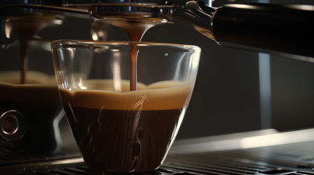 coffee machine making espresso in a cafe, shallow depth of fieldの素材