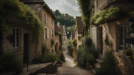 Old street in the medieval village of Dinan, Brittany, Franceの素材
