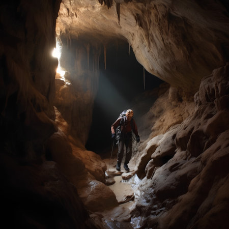 Cave interior with stalactites, stalagmites and lightsの素材
