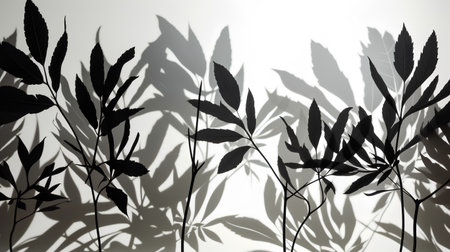 Silhouette of leaves on a white background with copy space.の素材