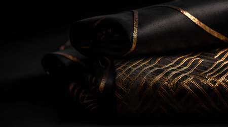 Texture, background, pattern, silk fabric of black color with a golden sheen. Suitable for your projects, design, etc.の素材