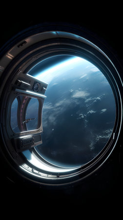 View of the planet Earth from the window of a space ship.の素材