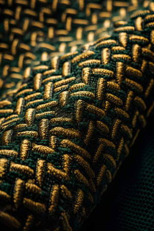 Closeup detail of green and black knitted fabric texture background.の素材