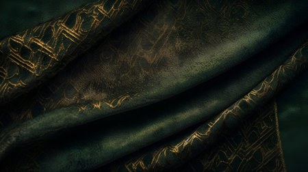 The texture of the silk fabric is dark green. tissue, textile, cloth, fabric, material, textureの素材