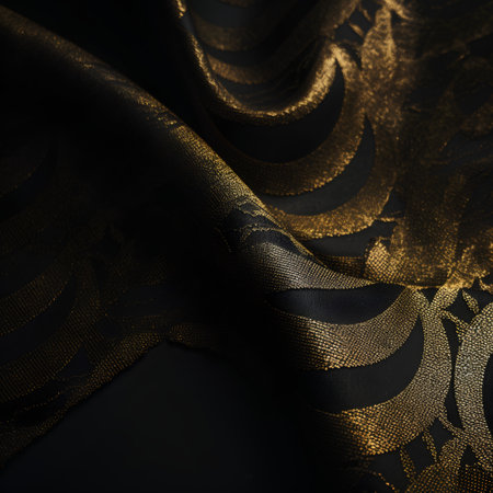texture, background, pattern, black silk fabric with a golden sheen. The material allowing the light to pass through it so that the objects behind are clearly visible.の素材