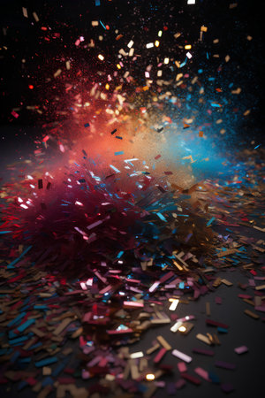 abstract explosion of confetti on a black background. 3d renderingの素材