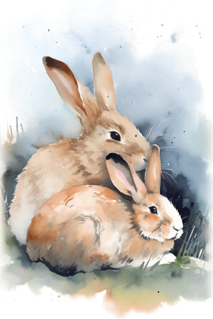 Watercolor illustration of a pair of easter bunnies.の素材
