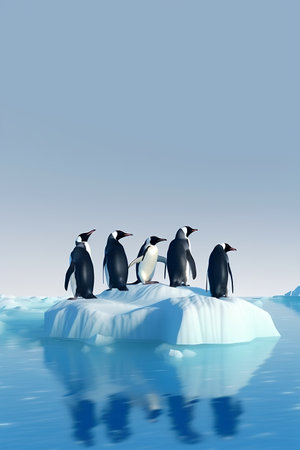 penguins on ice floe in the ocean. 3d renderの素材