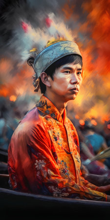 A Hindu priest participates in a religious ceremony in Chiang Mai, Thailand.の素材