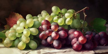 Grapes and grapes on a dark background with a vignetteの素材
