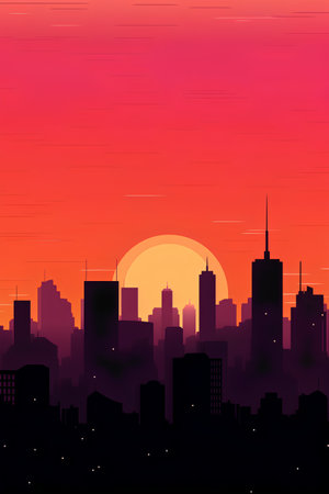 Silhouette of the city at sunset. Vector Illustration.の素材