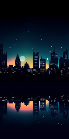 Night cityscape with reflection in water. Vector illustration. Eps 10.の素材