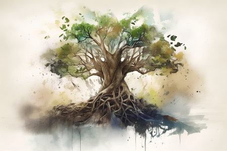 Watercolor illustration of a tree in watercolor style. Digital paintingの素材