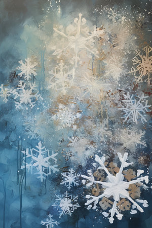 Abstract winter background with snowflakes on grunge paper texture.の素材