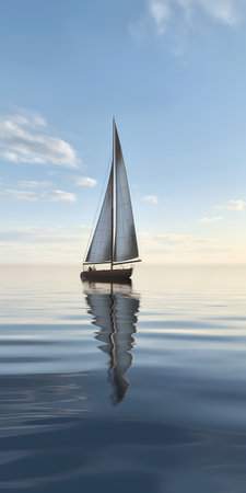 Sailing boat in the sea, 3d render. Computer digital drawing.の素材