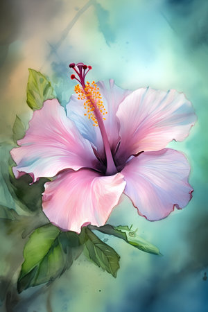 Watercolor painting of hibiscus flower. Hand drawn illustration.の素材