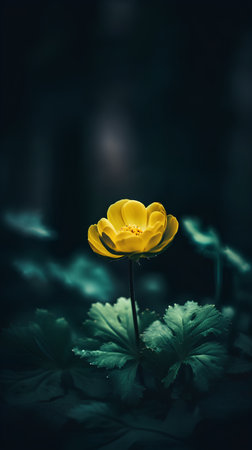 Beautiful yellow flower on a dark background. Close-up.の素材