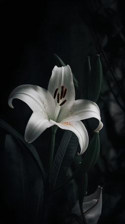 White lily on a dark background, close-up, selective focusの素材