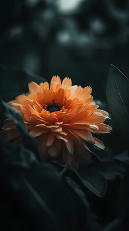 Beautiful orange gerbera flower on dark background, selective focusの素材