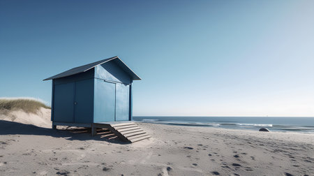 Beach hut on the North Sea coast in Holland, Netherlands.の素材
