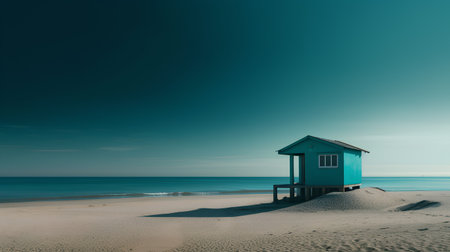 Beach hut on the beach at sunset. 3d render.の素材