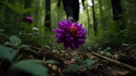 purple dahlia flower in the forest with a blurred backgroundの素材