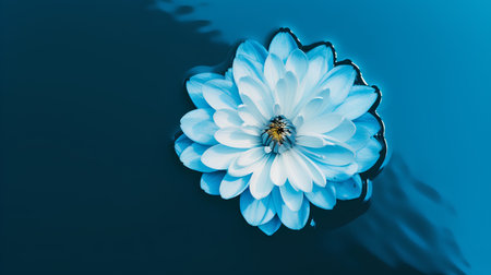 Beautiful blue water lily flower on dark blue water background.の素材