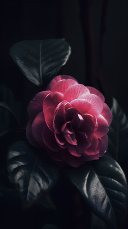 Camellia flower on dark background. Shallow depth of fieldの素材