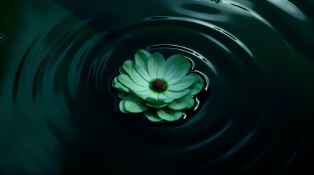 beautiful green flower in the water on dark background, close upの素材