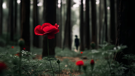 Red poppies in the woods. Red poppies in the forest.の素材